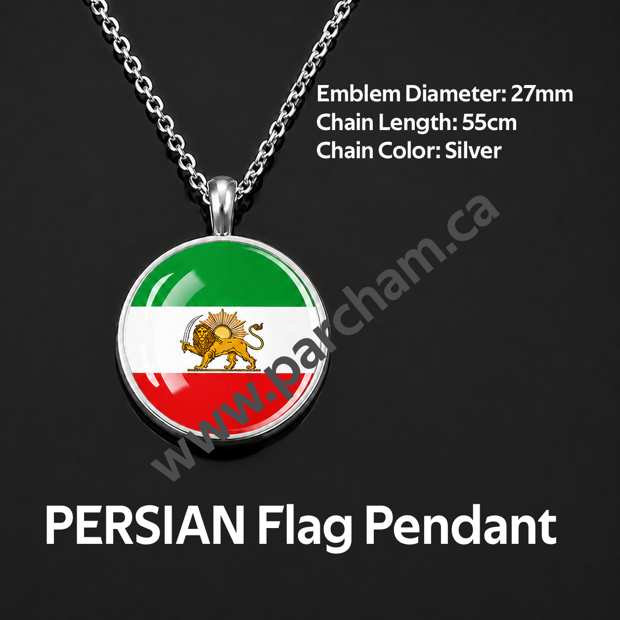 Persian Flag Pendant featuring the historic Lion & Sun emblem