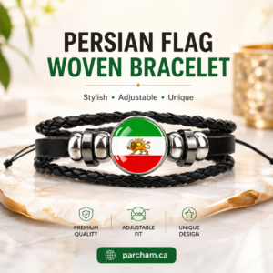 PARCHAM Persian Flag Bracelet featuring the historic Lion & Sun emblem